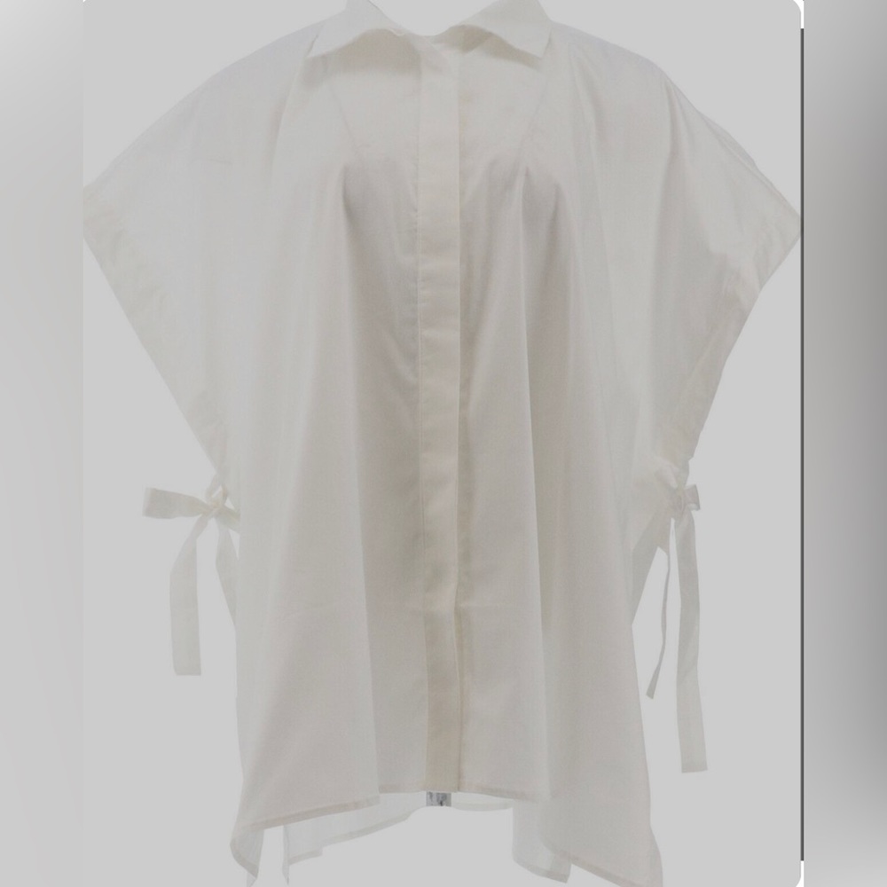 WynneLayers Stretch Poplin Button-Front Poncho Shirt Cloud Large
